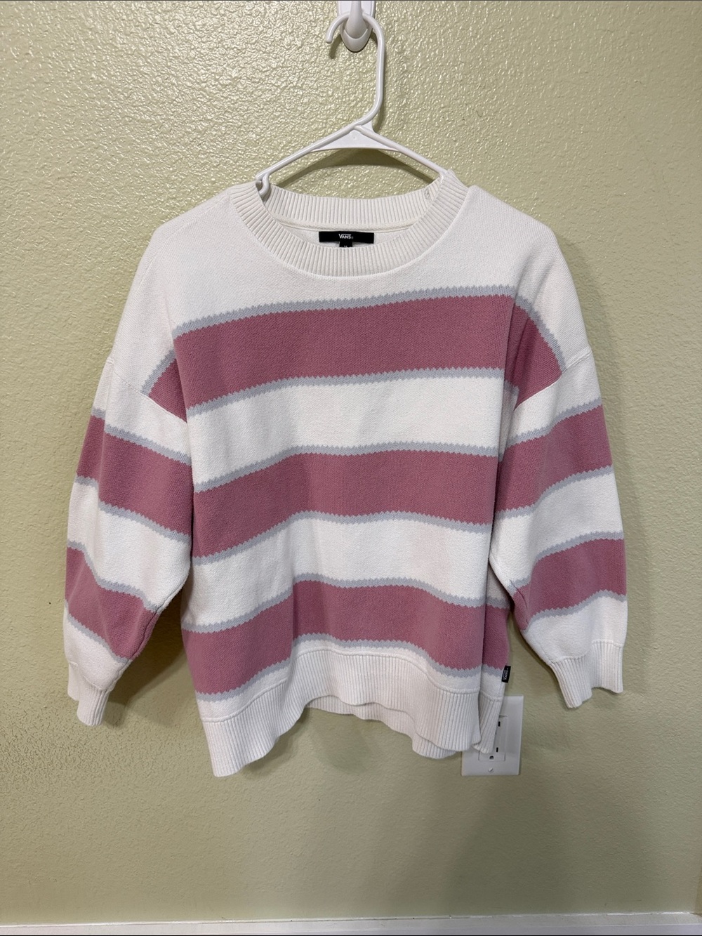 Vans Pink and White Striped Crewneck Sweater